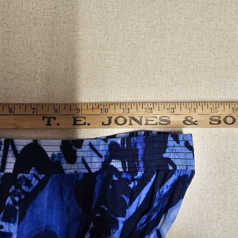 Vtg Womens Strapless Maxi Dress Sz M Blue Shirred Waist Floral Tie Dye Beach USA - Picture 6 of 10
